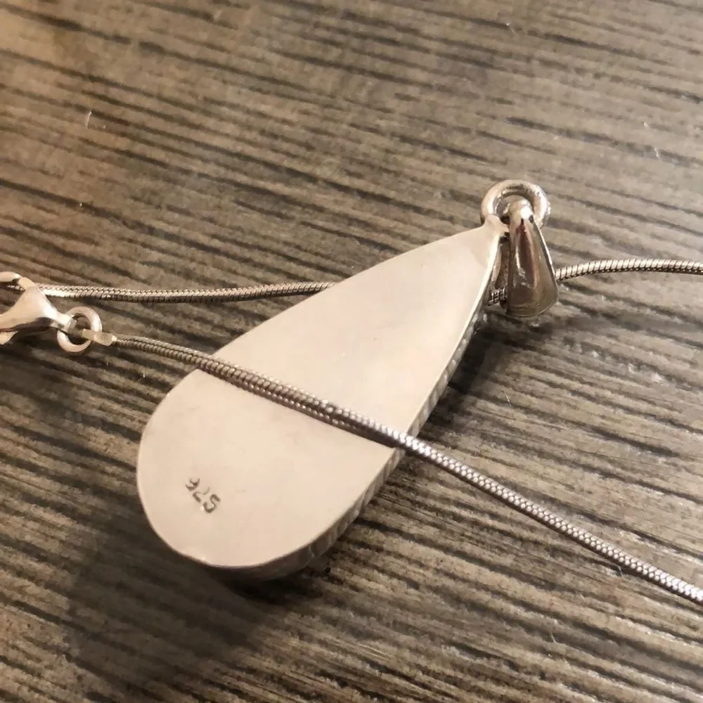 Vintage Blue Labradorite Tear Drop Pendant with Chain